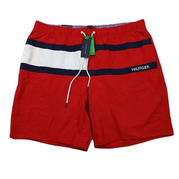 Tommy Hilfiger Flag Swim Trunk Mens 2XL‎ Apple Red Logo $79 - Picture 1 of 9